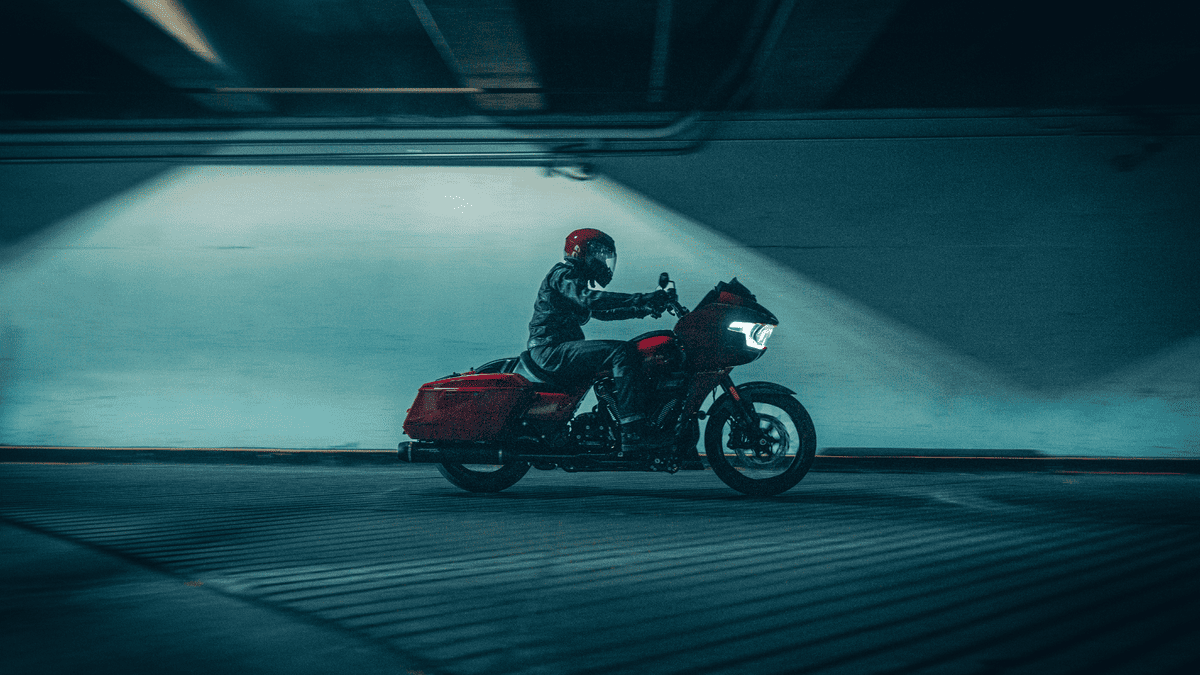 2025 Harley-Davidson® CVO™ Road Glide® ST riding through an urban tunnel near Mount Pleasant, TN