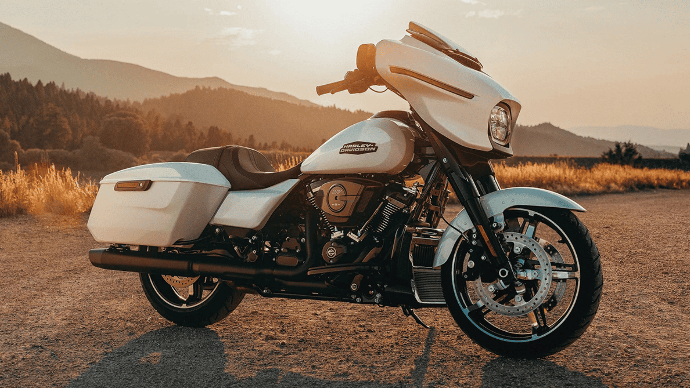 A 2025 Harley-Davidson® Street Glide® parked on the roadside near Mount Pleasant, TN.