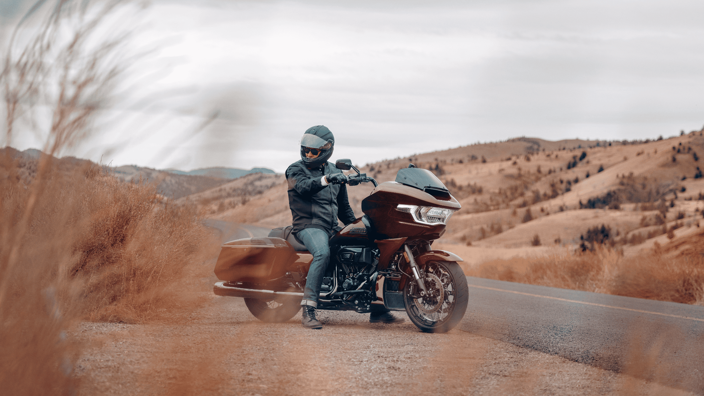 A man rides a 2024 Harley-Davidson® CVO™ Road Glide® on a scenic road near Mount Juliet, TN, enjoying the open air.